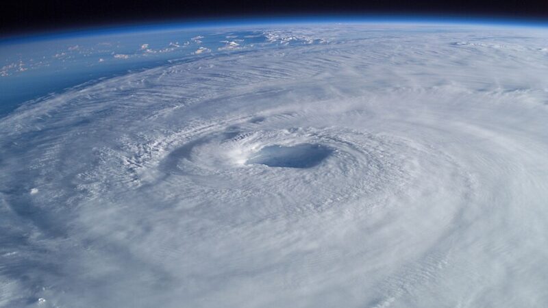 Satellite view of a hurricane eye from the International Space Station