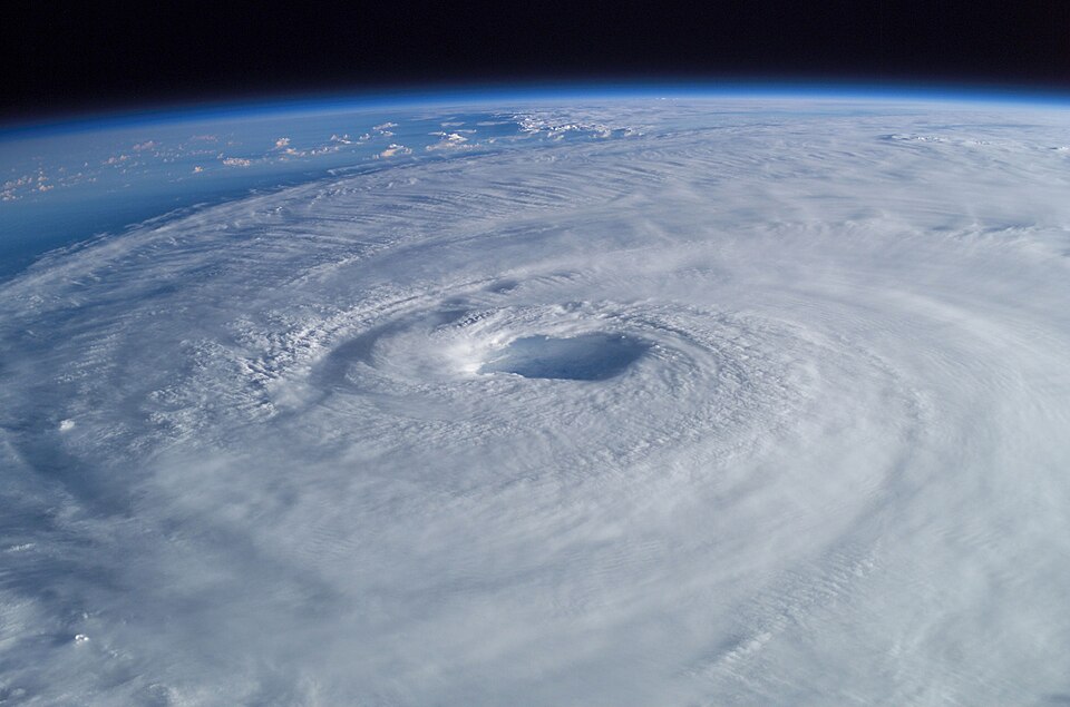 Satellite view of a hurricane eye from the International Space Station