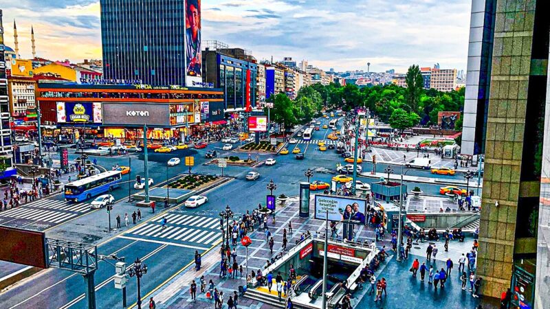 Kizilay Square in Ankara, Turkey, with city traffic