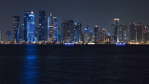 Doha West Bay skyline illuminated at night