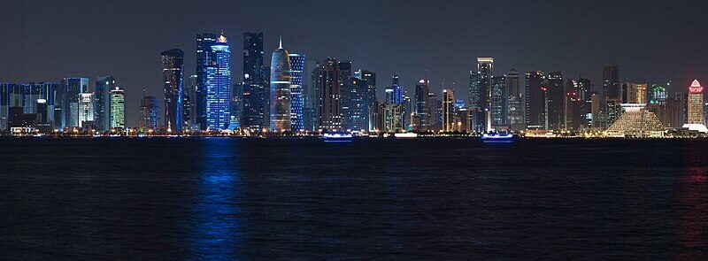 Doha West Bay skyline illuminated at night