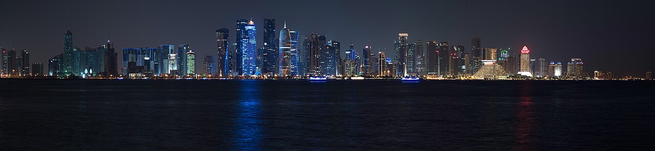 Doha West Bay skyline illuminated at night