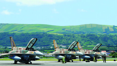 Israeli Air Force F-16 fighter jets on a runway