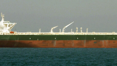 Oil supertanker at sea in daylight