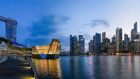 Singapore Marina Bay skyline at dusk