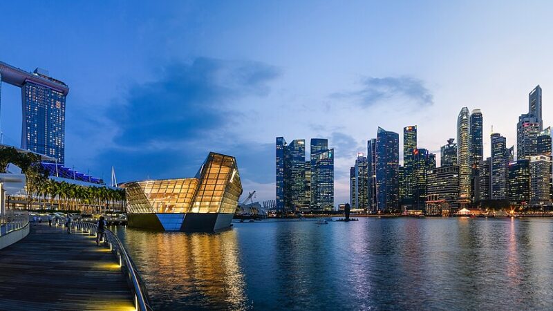 Singapore Marina Bay skyline at dusk